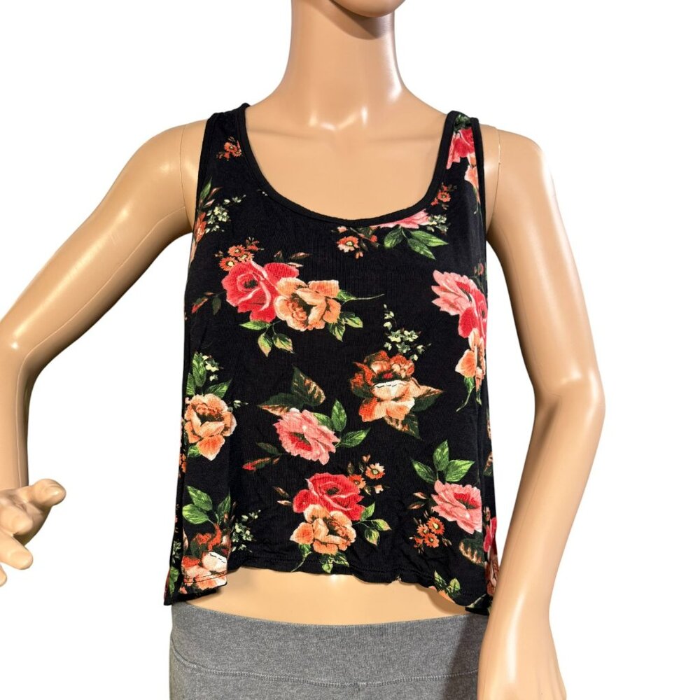 Ambiance Black Floral Sleeveless Lace Slit Back Blouse Small